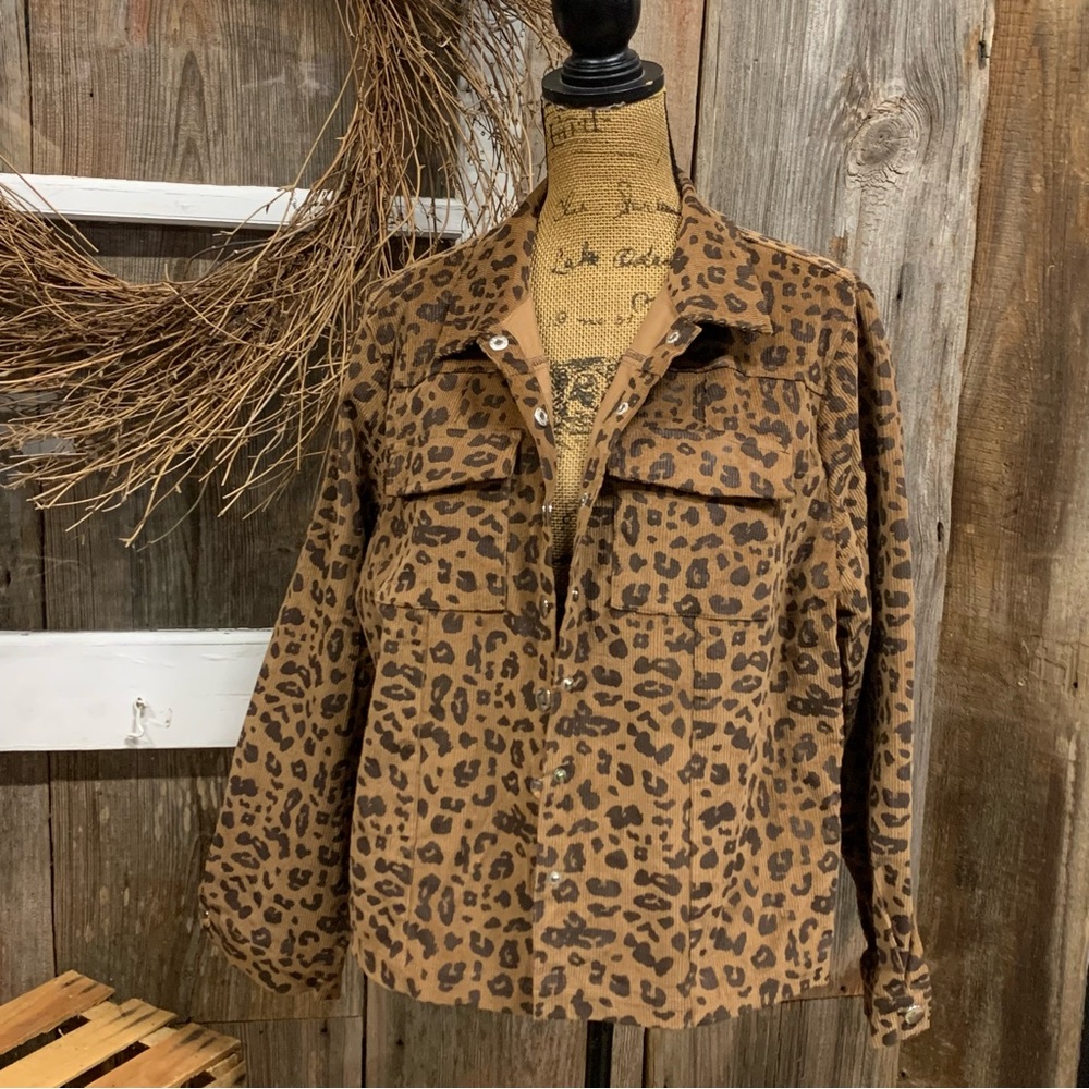 Nasty Gal Brown Leopard Utility Corduroy Jacket